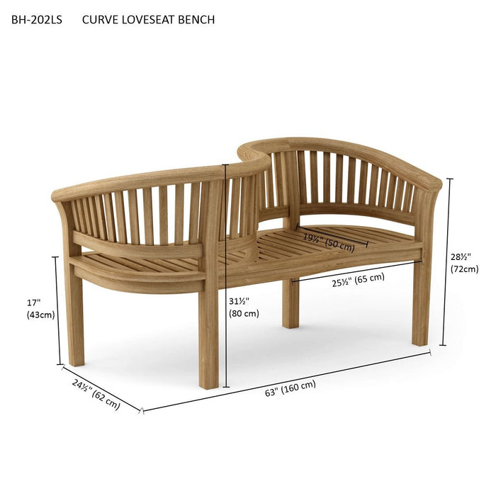 Curved Teak Outdoor Bench (2 - Seater) - Curve - Teak HQ™