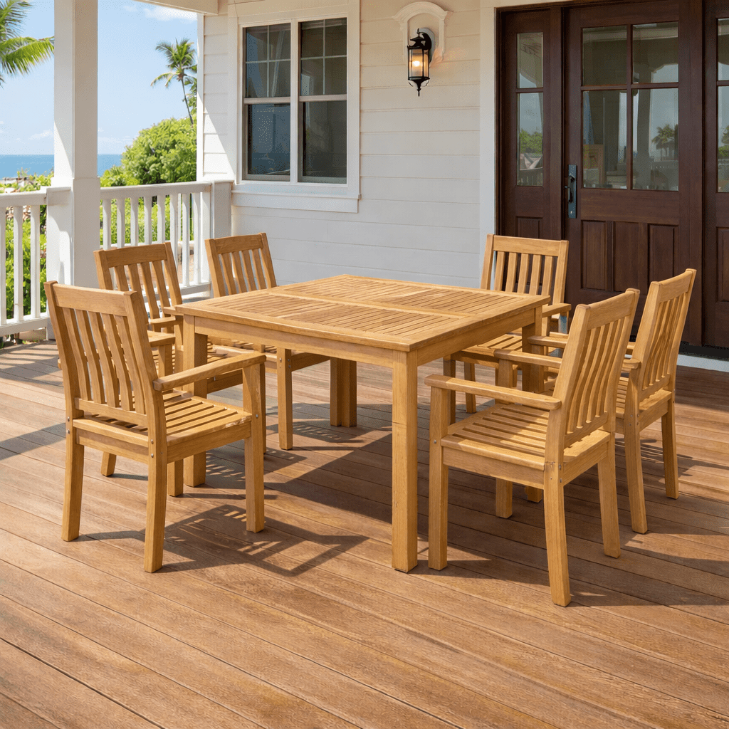 Dining Teak Outdoor Furniture - Windsor (Table) & Rialto (6 Chairs) - Teak HQ™