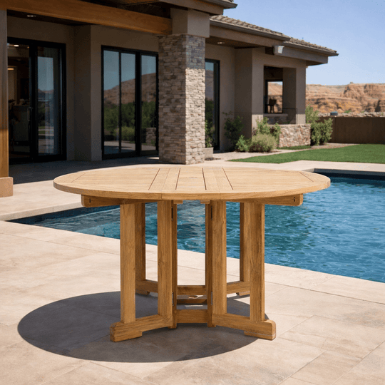 Foldable Teak Table (60" Round) - DropLeaf - Teak HQ™