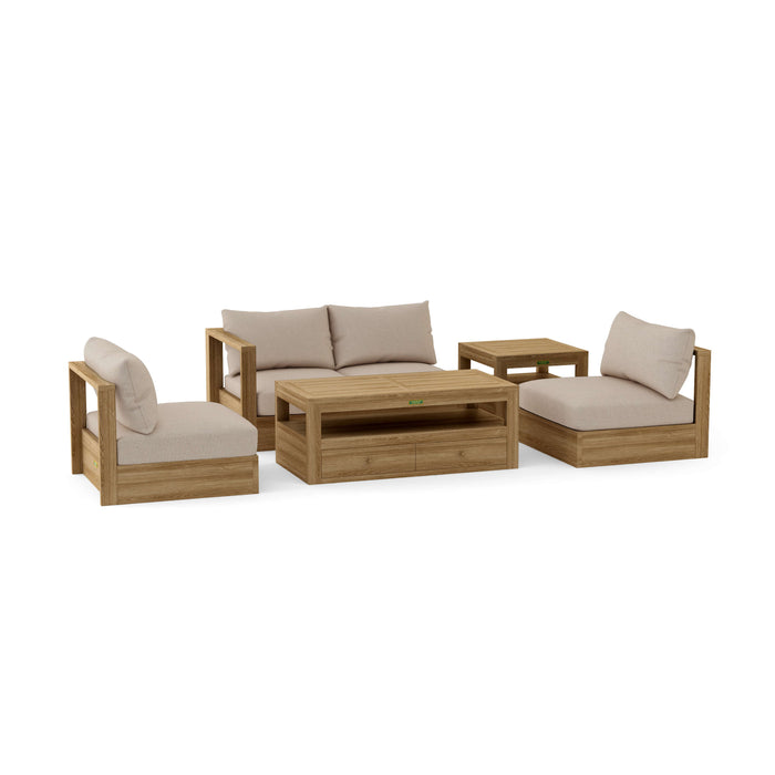 Teak Outdoor Sectional Sofa - Copacabana 5-Piece Modular Set