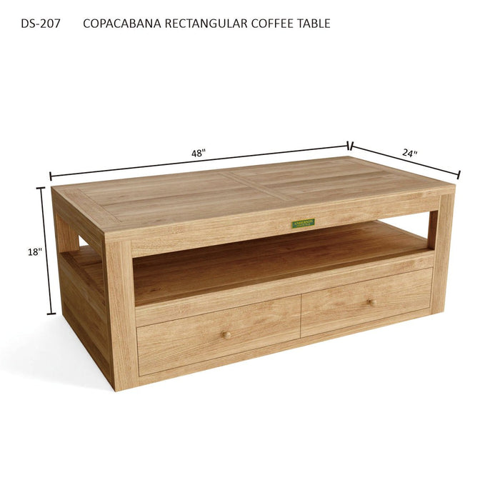 Large Teak Coffee Table (48" Long Rectangle) - Copacabana - Teak HQ™