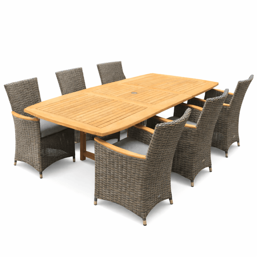 Outdoor Teak Dining Table Set - Family (Table) & Helena (6 Chairs) - Teak HQ™