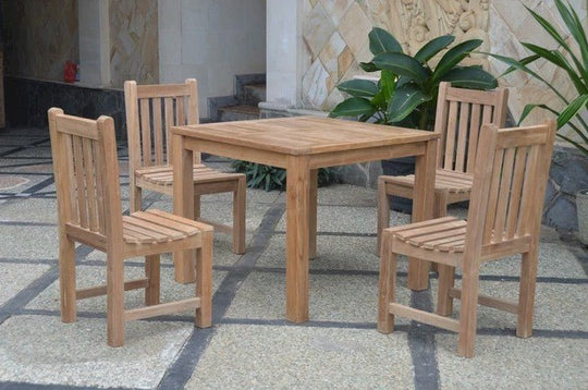 Outdoor Teak Wood Dining Table and Chairs - Bahama (Table) & Classic (4 Chairs) - Teak HQ™