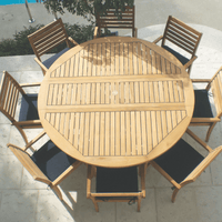 Round Teak Dining Table and Chairs - DropLeaf (Table) & Avant (8 Chairs)