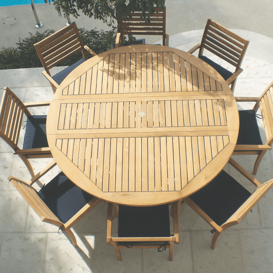Round Teak Dining Table and Chairs - DropLeaf (Table) & Avant (8 Chairs) - Teak HQ™