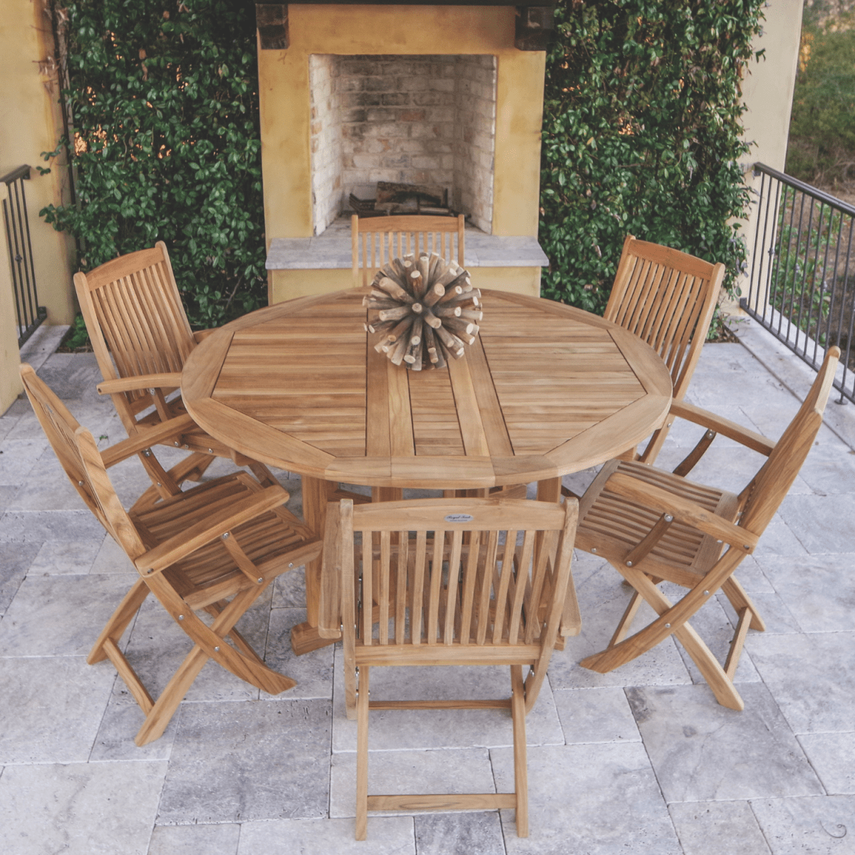 Round Teak Outdoor Dining Table Set - DropLeaf (Table) & Sailor (6 Chairs) - Teak HQ™