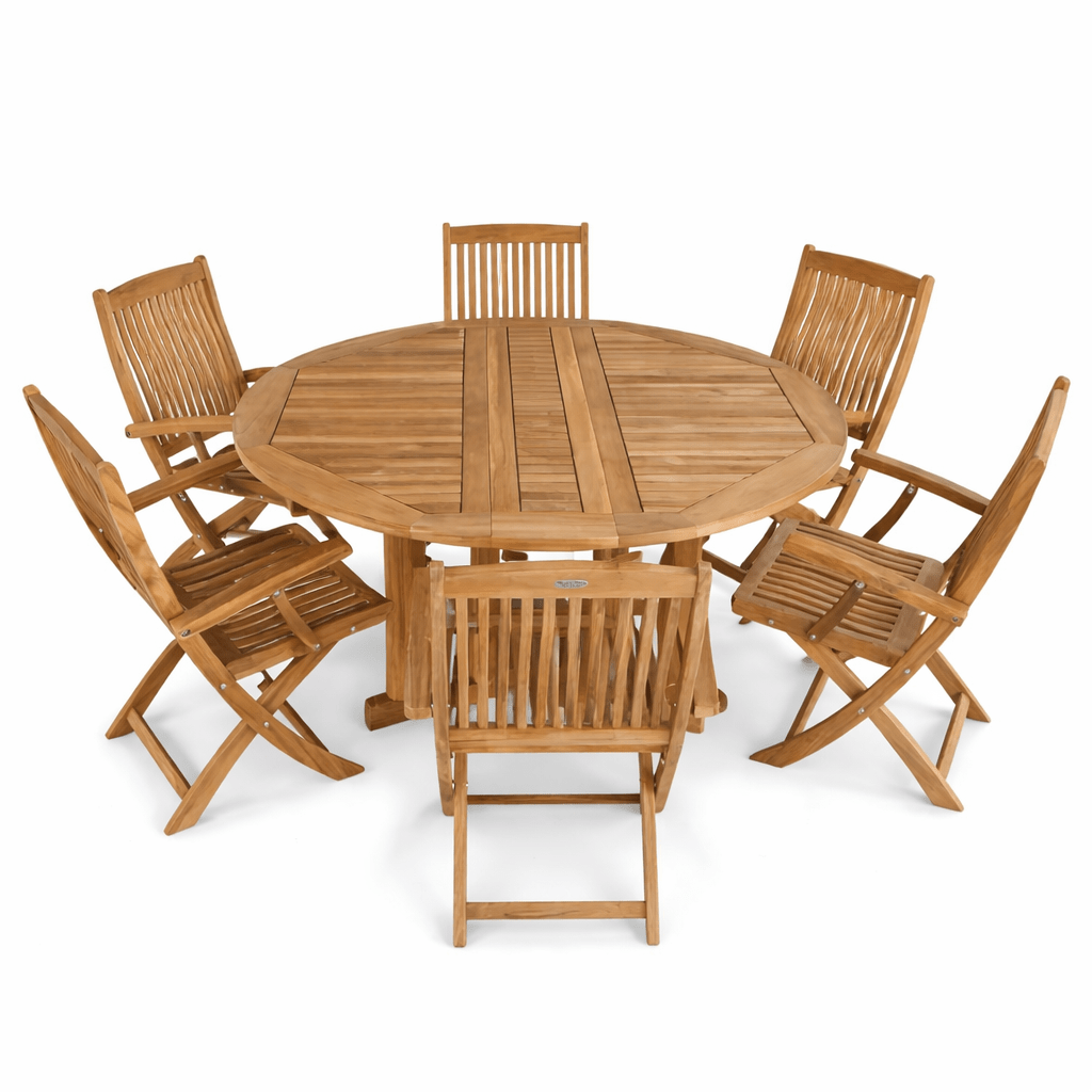 Round Teak Outdoor Dining Table Set - 20% Off + Free S/H