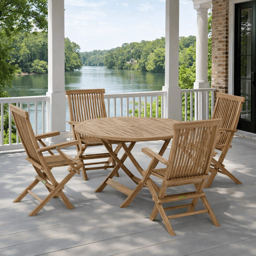 Round Teak Patio Dining Set - Bahama (Table) & Classic (4 Chairs) - Teak HQ™