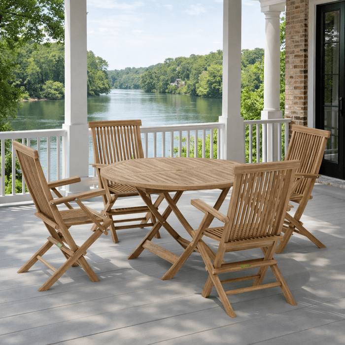 Round Teak Patio Dining Set - Bahama (Table) & Classic (4 Chairs) - Teak HQ™