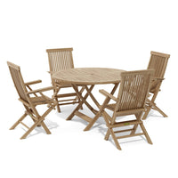 Round Teak Patio Dining Set - Bahama (Table) & Classic (4 Chairs)