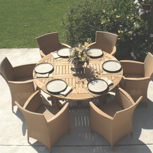 Round Teak Table and Chairs - DropLeaf (Table) & Helena (6 Chairs) - Teak HQ™
