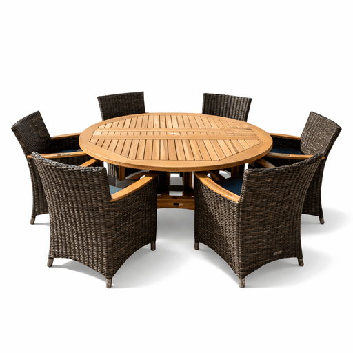 Round Teak Table and Chairs - DropLeaf (Table) & Helena (6 Chairs) - Teak HQ™