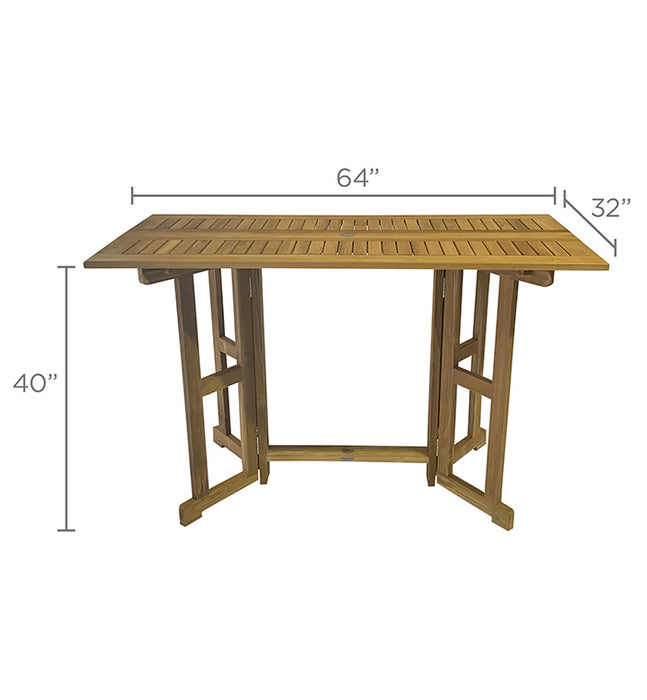 Solid Teak Dining Table (64" Long Rectangle) - DropLeaf