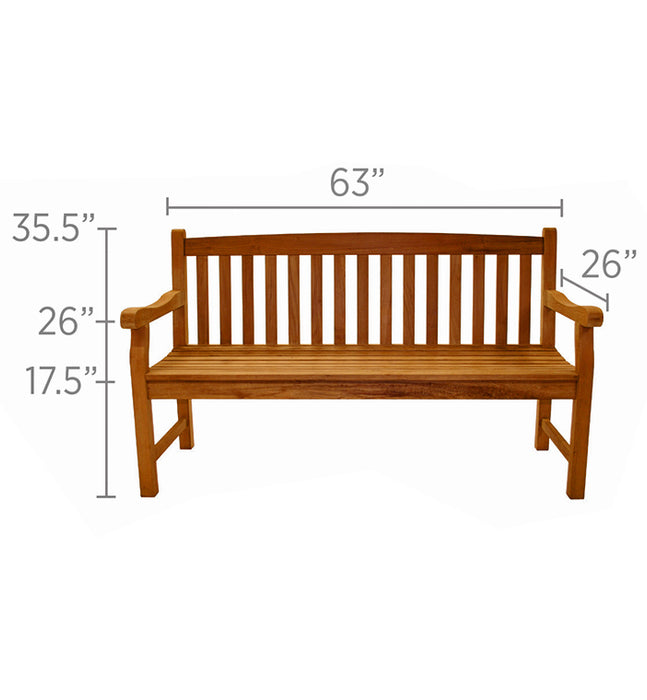 Teak Outdoor Bench With Back (2-Seater) - Classic