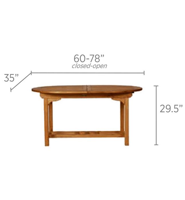 Extendable Teak Outdoor Dining Table (78" Long Oval) - Family