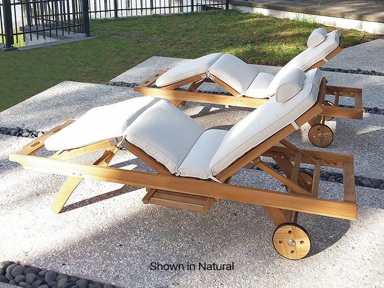 Teak Chaise Lounge Chair With Wheels - Sun Bed