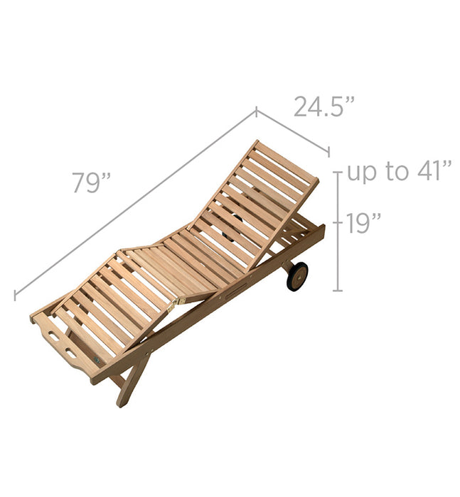 Teak Chaise Lounge Chair With Wheels - Sun Bed