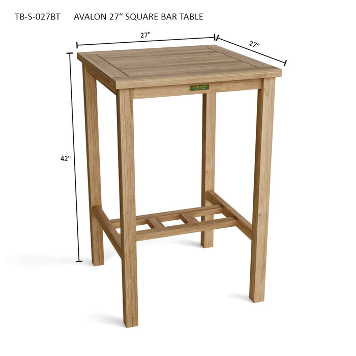 Square Teak Bar Table (27" Square) - Avalon