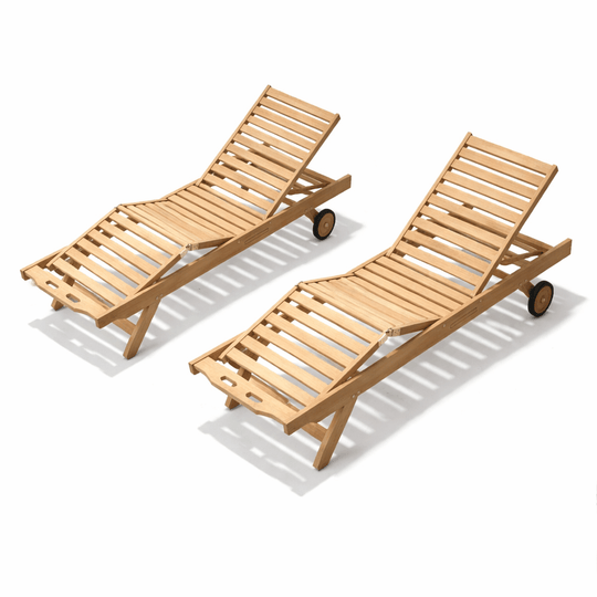 Set of 2 Teak Pool Loungers - Sun Bed - Teak HQ™