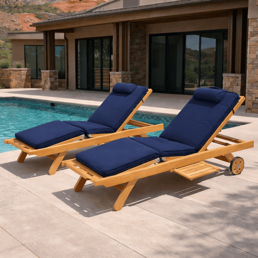 Set of 2 Teak Pool Loungers - Sun Bed - Teak HQ™