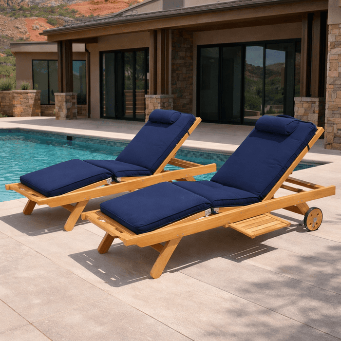 Set of 2 Teak Pool Loungers - Sun Bed - Teak HQ™