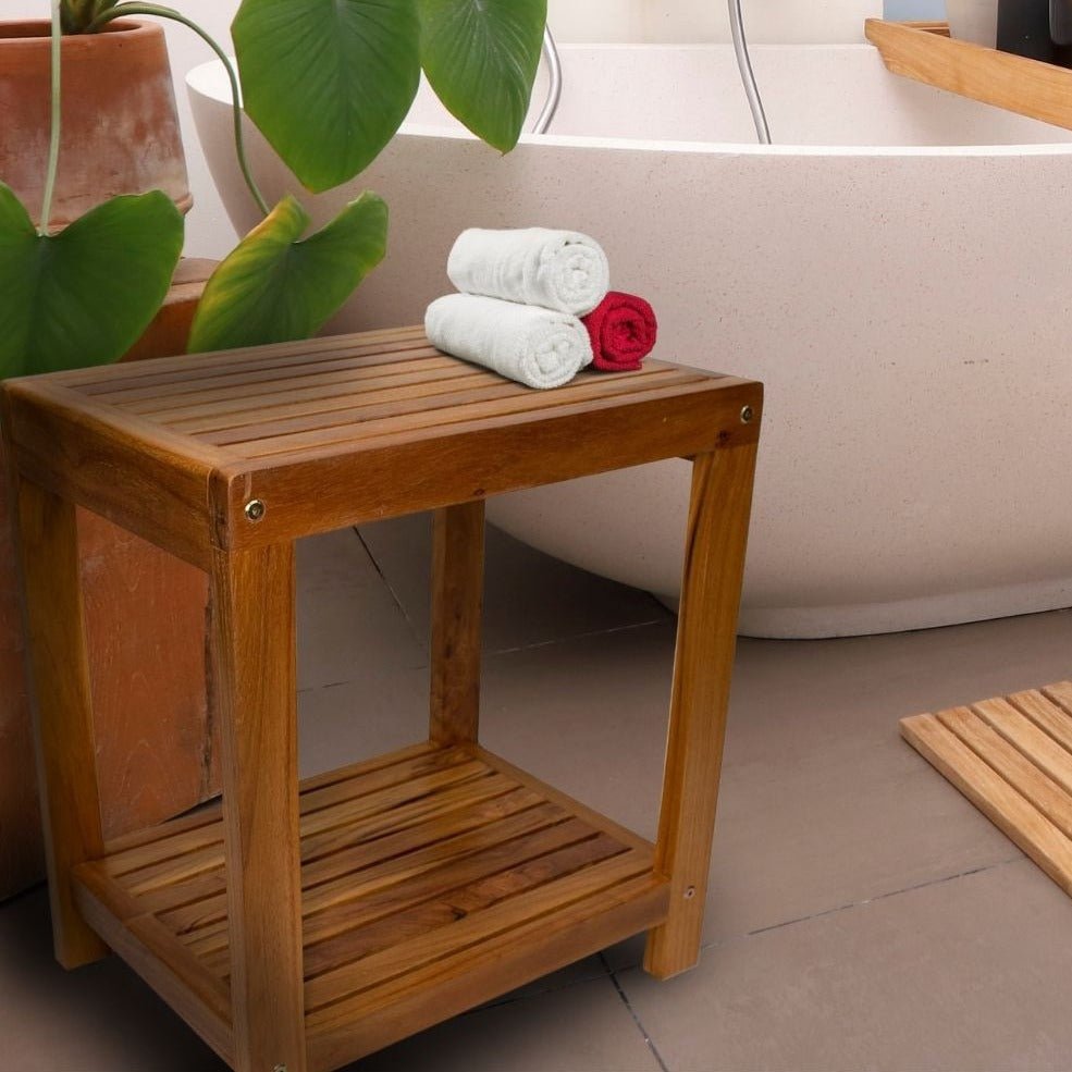 Small Teak Spa Bench With Shelf - Santori - Teak HQ™