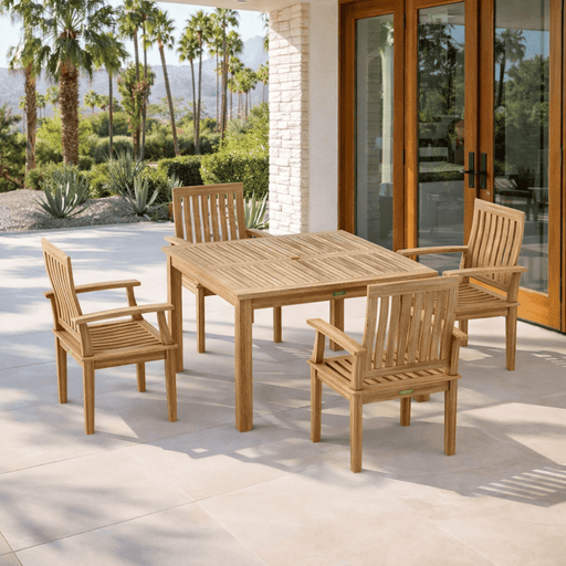 Solid Teak Dining Table and Chairs - Windsor (Table) & Brianna (4 Chairs) - Teak HQ™