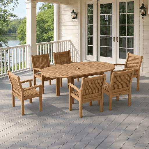 Solid Teak Outdoor Dining Set - Bahama (Table) & Sahara (6 Chairs) - Teak HQ™