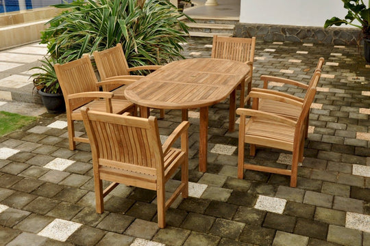 Solid Teak Outdoor Dining Set - Bahama (Table) & Sahara (6 Chairs) - Teak HQ™