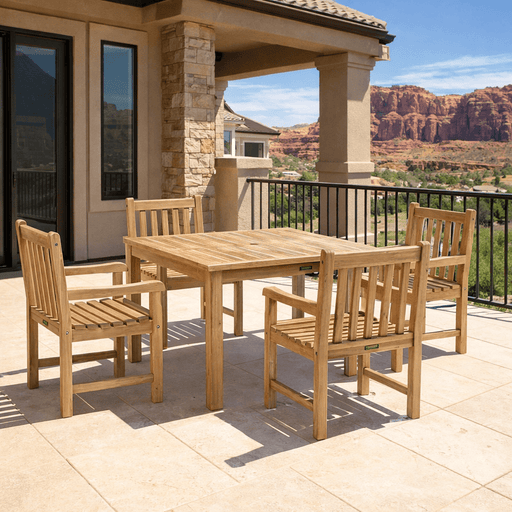 Solid Teak Outdoor Dining Table Set - Windsor (Table) & Classic (4 Chairs) - Teak HQ™
