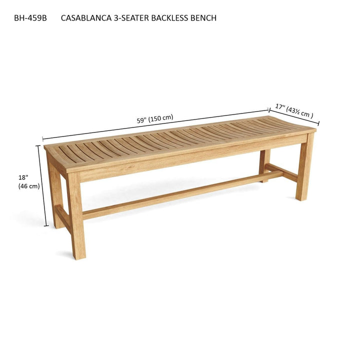 Teak Backless Bench (3 - Seater) - Casablanca - Teak HQ™