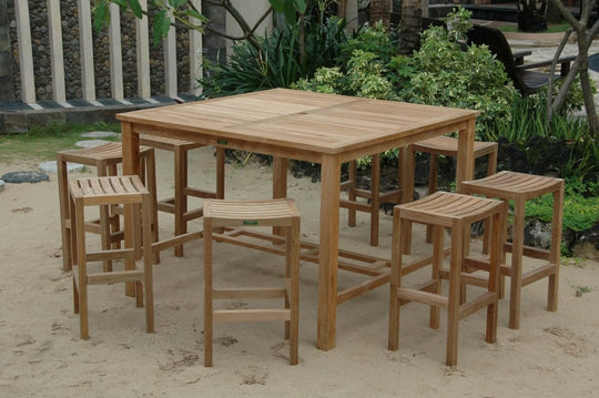 Teak Bar - Height Patio Set - Windsor (Table) & Montego (8 Bar Stools) - Teak HQ™