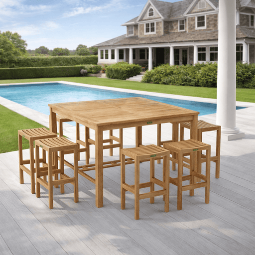 Teak Bar - Height Patio Set - Windsor (Table) & Montego (8 Chairs) - Teak HQ™
