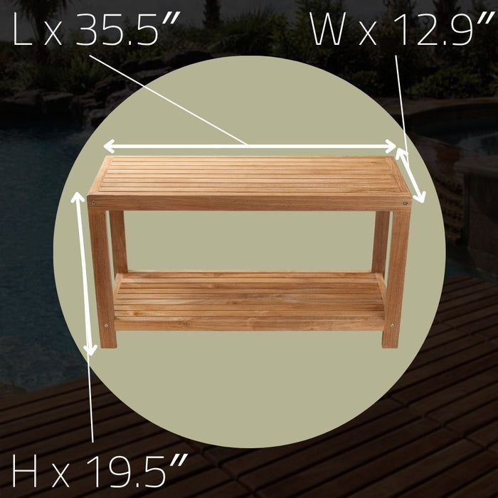 Teak Bath/Spa Bench With Lower Shelf - Santori - Teak HQ™