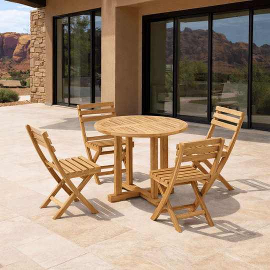 Teak Bistro Patio Set - Montage (Table) & Alabama (4 Chairs) - Teak HQ™