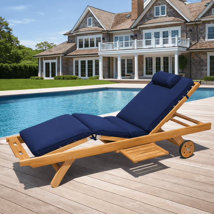 Teak Chaise Lounge Chair With Wheels - Sun Bed - Teak HQ™