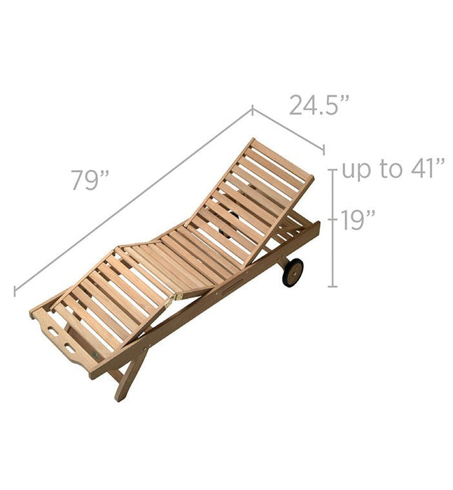 Teak Chaise Lounge Chair With Wheels - Sun Bed - Teak HQ™