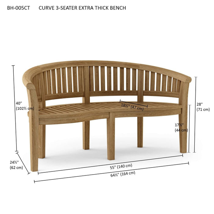Teak Curved Bench (3 - Seater) - Curve - Teak HQ™