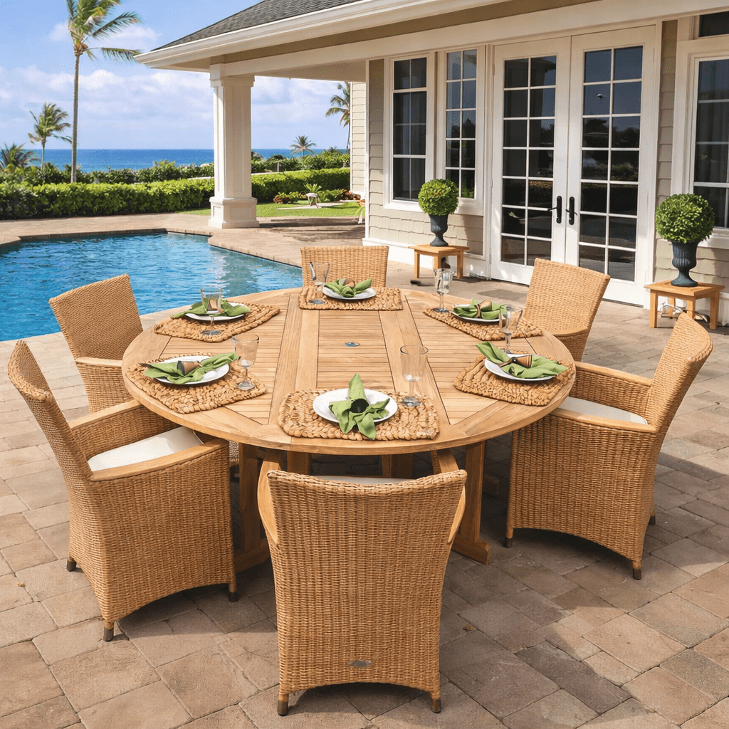 Teak Dining Set - DropLeaf (Table) & Helena (6 Chairs) - Teak HQ™