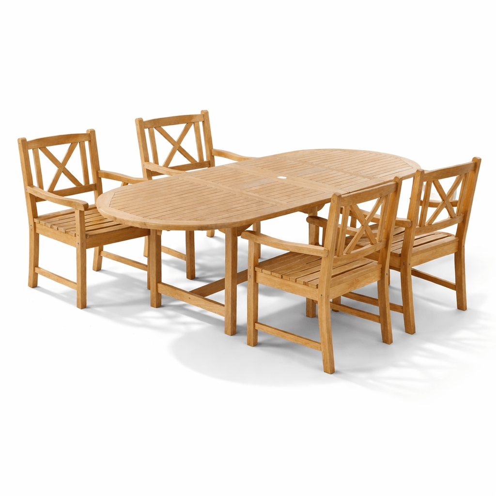 Teak Dining Set With Extendable Table + 4 Arm Chairs (Haven)