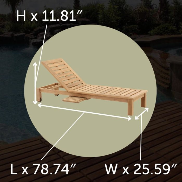 Teak Outdoor Chaise Lounger With Slide - Out Side Table - Cancun - Teak HQ™
