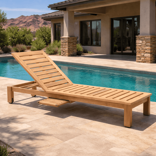 Teak Outdoor Chaise Lounger With Slide - Out Side Table - Cancun - Teak HQ™