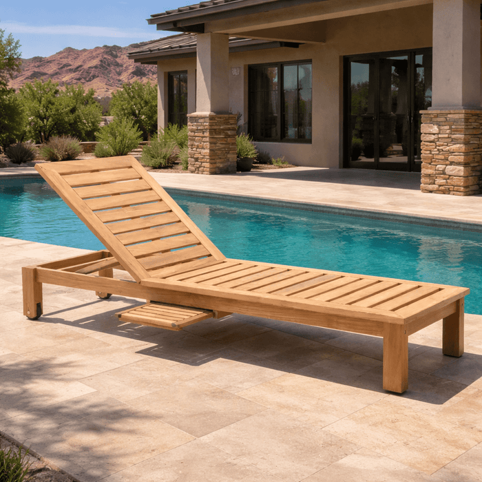 Teak Outdoor Chaise Lounger With Slide - Out Side Table - Cancun - Teak HQ™