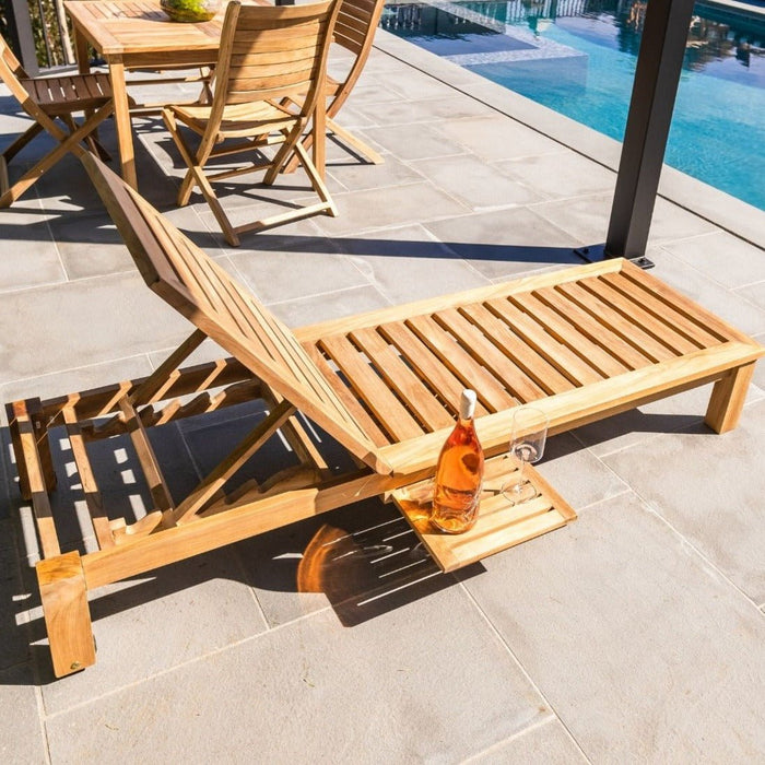 Teak Outdoor Chaise Lounger With Slide - Out Side Table - Cancun - Teak HQ™