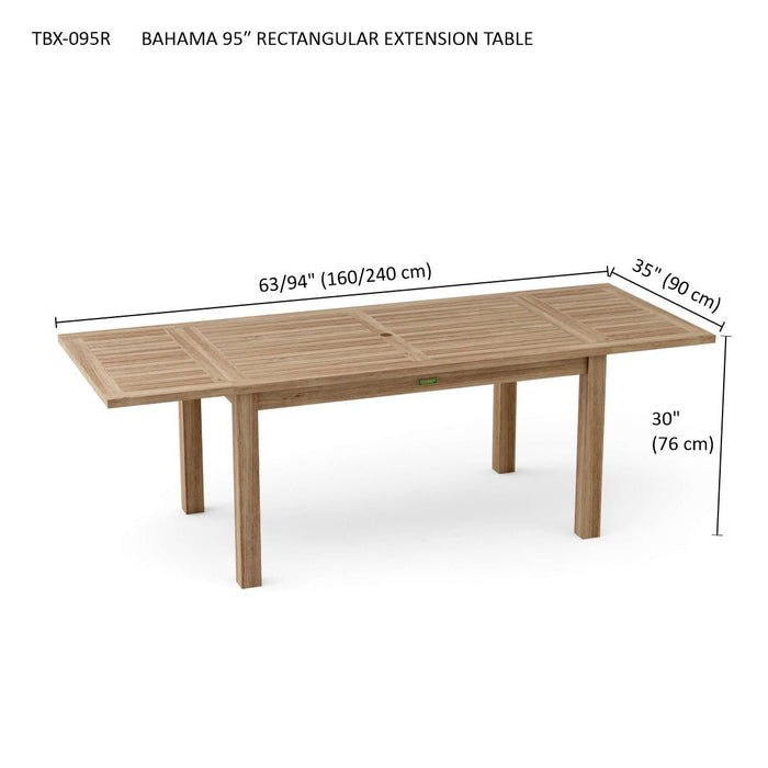 Teak Outdoor Extendable Table (95" Long Rectangle) - Bahama - Teak HQ™
