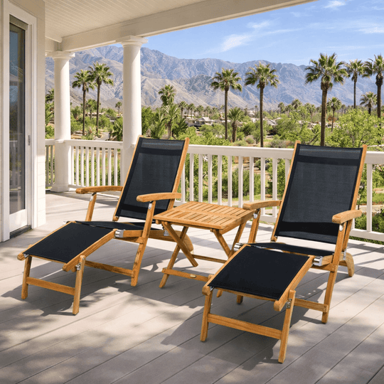 Teak Outdoor Lounge Set - 2 Steamers + Picnic Table - Teak HQ™