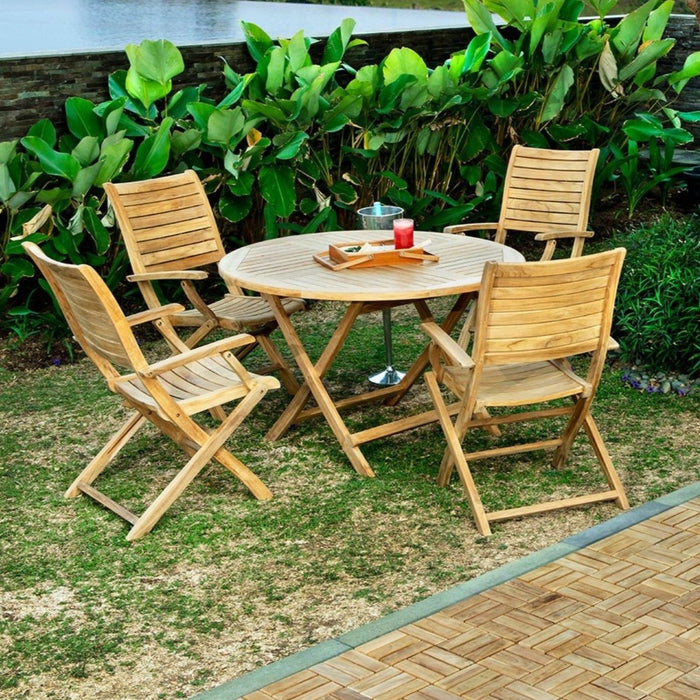 Teak Outdoor Patio Folding Chair With Arm Rests - Portico - Teak HQ™
