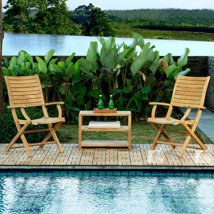 Teak Outdoor Patio Folding Chair With Arm Rests - Portico - Teak HQ™