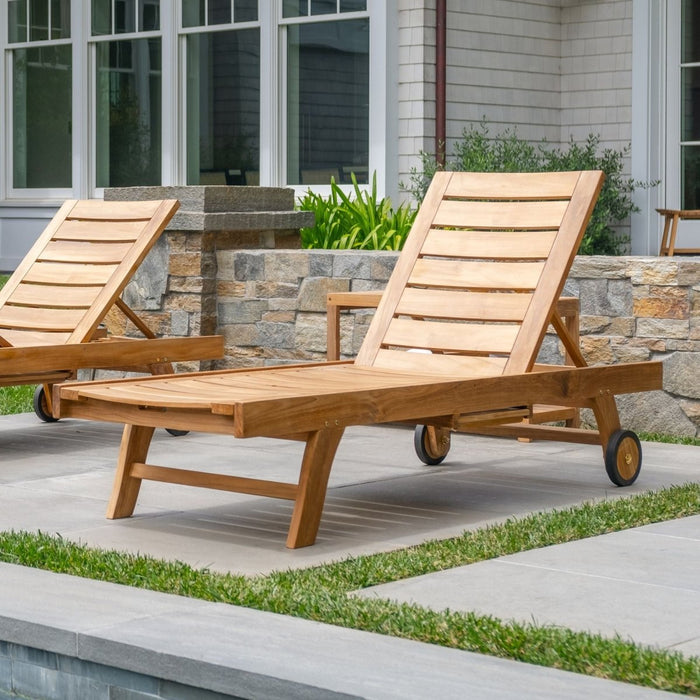 Teak Outdoor Sun Lounger With Adjustable Seat & Slide - Out Side Table - Portico - Teak HQ™