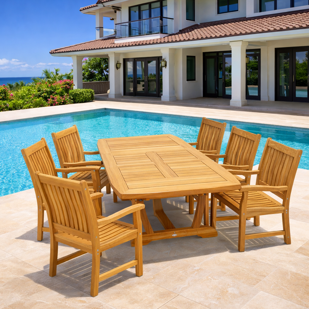 Teak Outdoor Table / Chairs - Gala (Table) & Compass (6 Chairs) - Teak HQ™